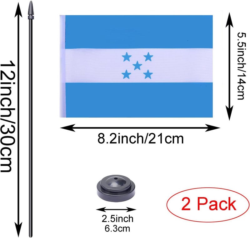 WXTWK 2 Pack Honduras Flag Honduras Deluxe Desk Flag Set - Mini Small Honduran Table Office Flags with Black 12" Solid Pole Stand Base Classroom Meeting Desktop Decorations - Image 2